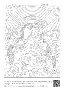 image of a mother and baby unicorn with a rainbow in the background