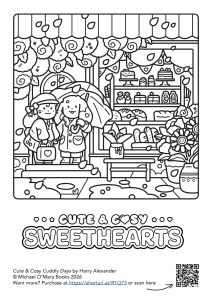 cosy sweethearts in the rain outside a cute bakery