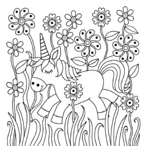 Downloadable colouring page from the I Heart Unicorns colouring book